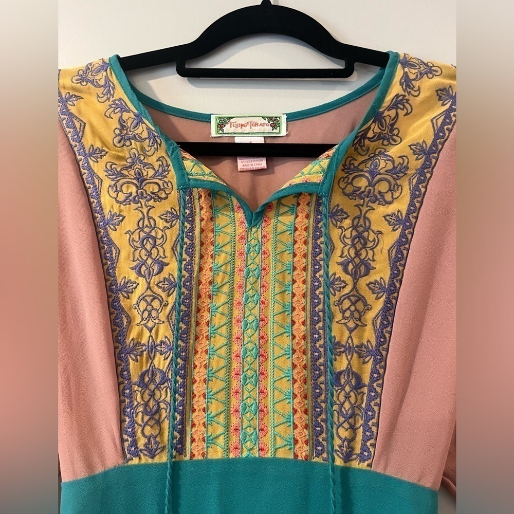 Flying Tomato multi-colored embroidered long sleeve dress size Small - Picture 2 of 6